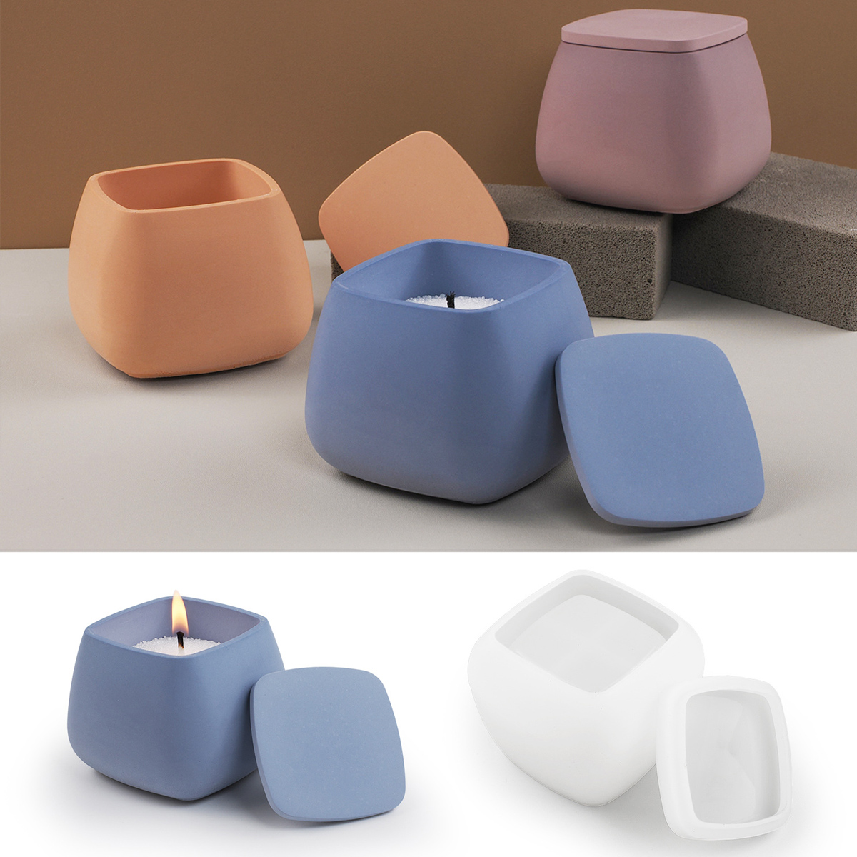 Candle Making Jars With Lids - Pot de bougie carré en Silicone,